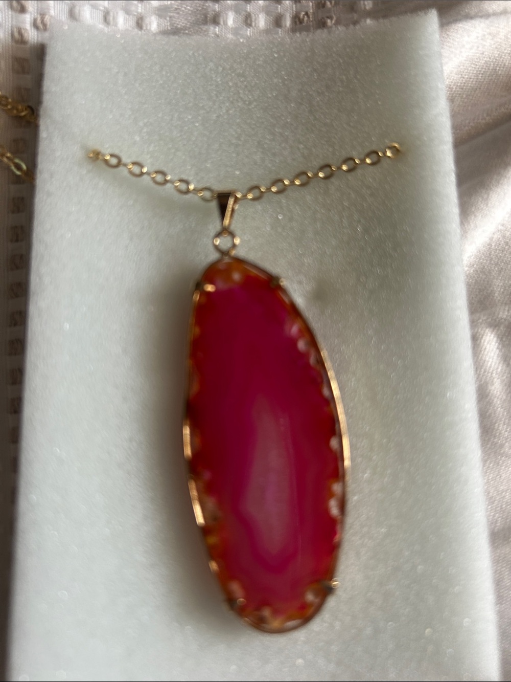 Gold-Trim Pink Agate Pendant Necklace - Women Jewelry